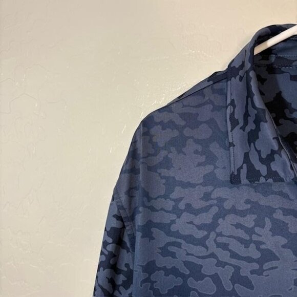 Peter Millar Polo Shirt Mens Large Blue Camo Summer Comfort Golf Performance - Picture 2 of 8